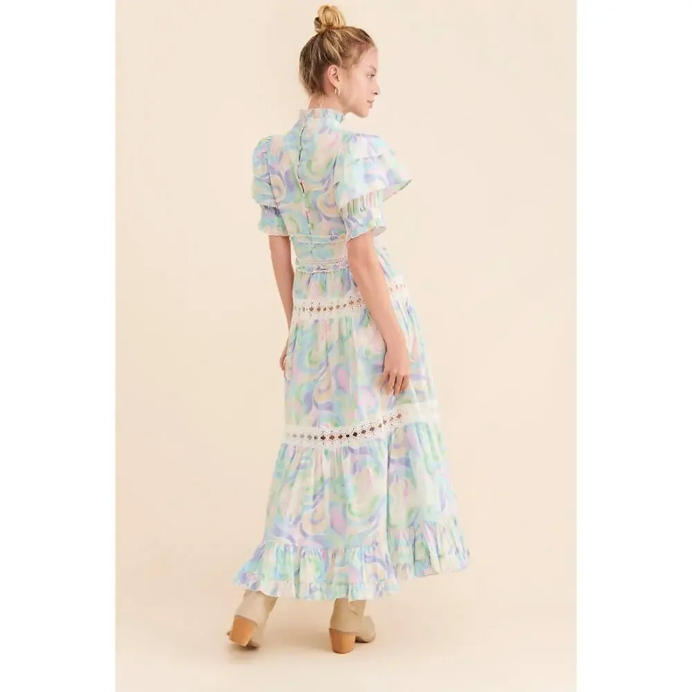 NWT Free People Love And Liberation Tiered Puff-Sleeve Maxi Dress Size M